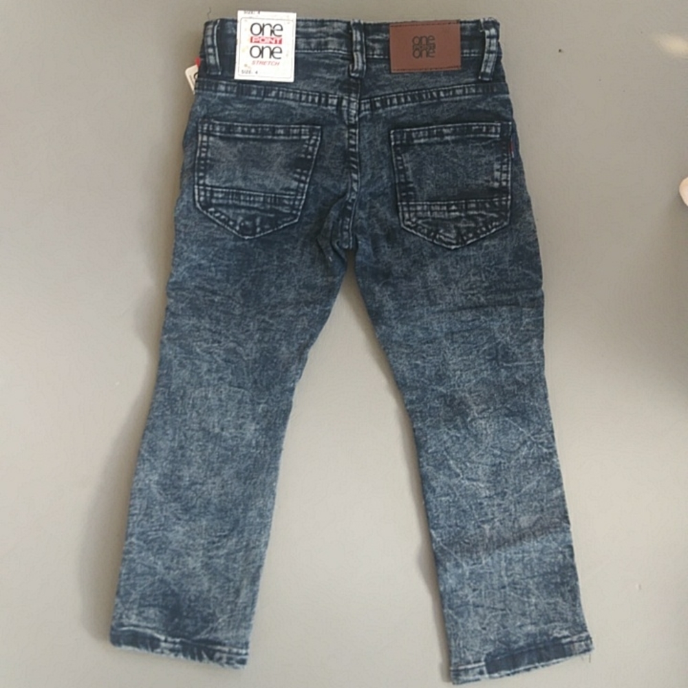 One Point Acid Wash Girls Size 4 Moto Jeans - Picture 5 of 6